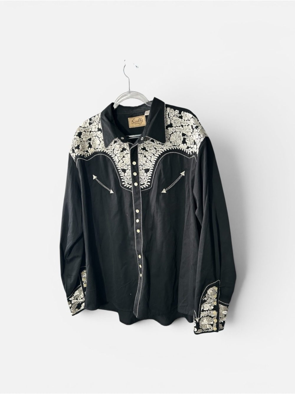 Scully Men's Embroidered Floral Gunfighter Pearl Snap Western Rodeo Shirt Sz XXL